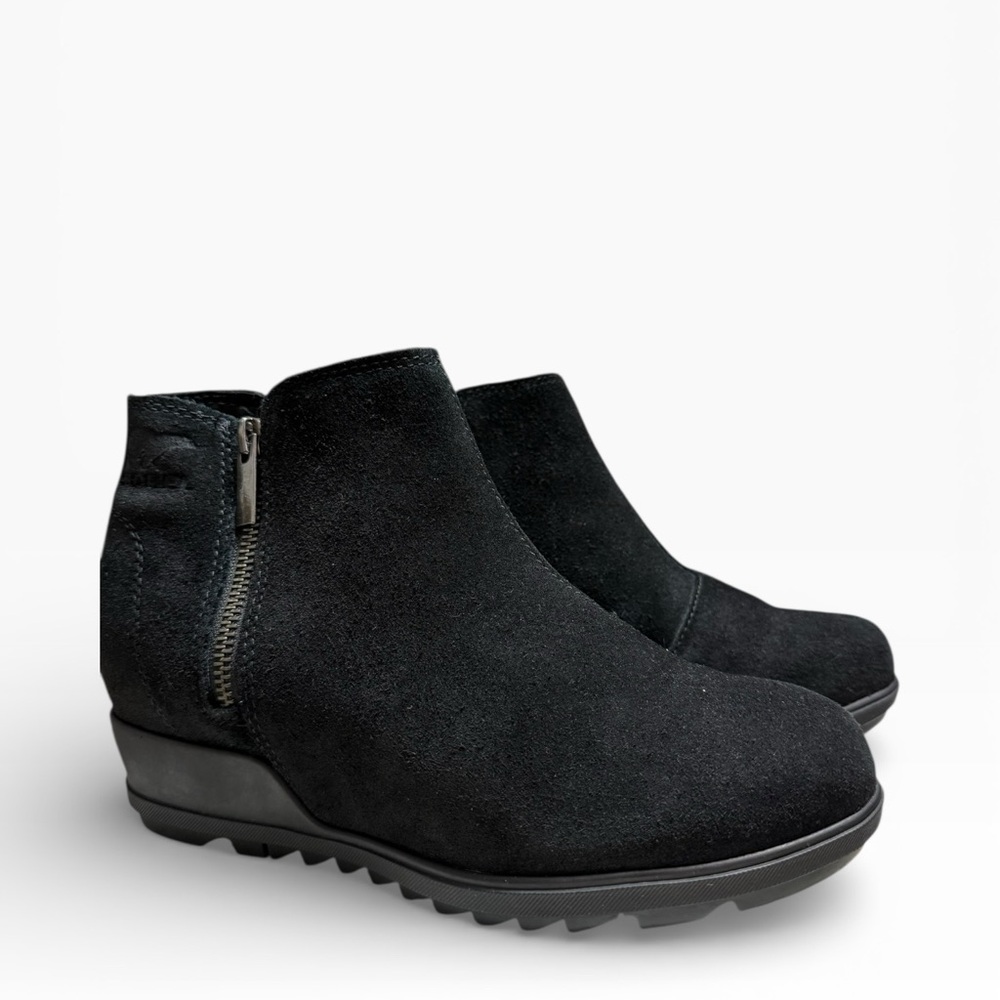 SOREL Evie Black Suede Wedge Booties (Dressy + Warm) Size 8